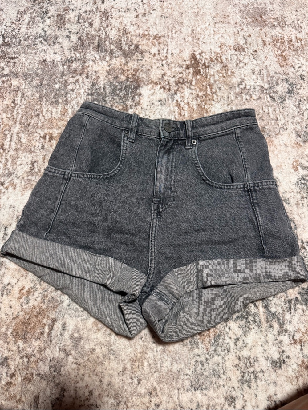 Urban Outfitters Charcoal High-Rise Rolled Hem Denim Shorts